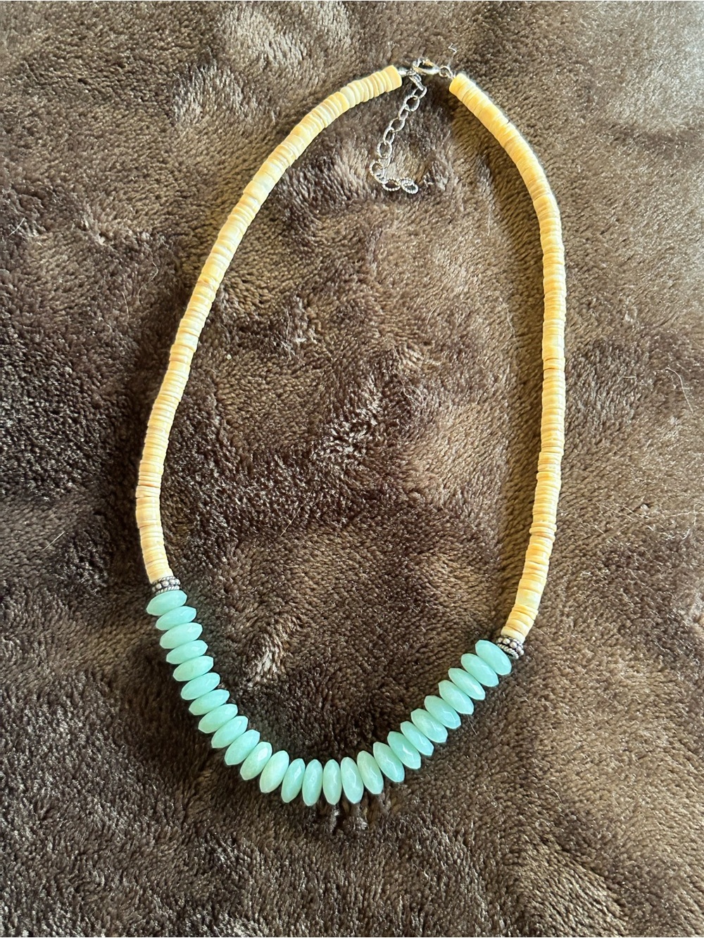 Vintage Sterling Silver Heishi Shell and Amazonite Necklace - Picture 7 of 16